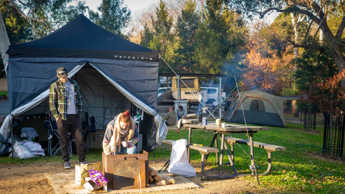 Campers set up camp at Cotter Campground. Picture: Elesa Kurtz - THE CANBERRA TIMES, ACM