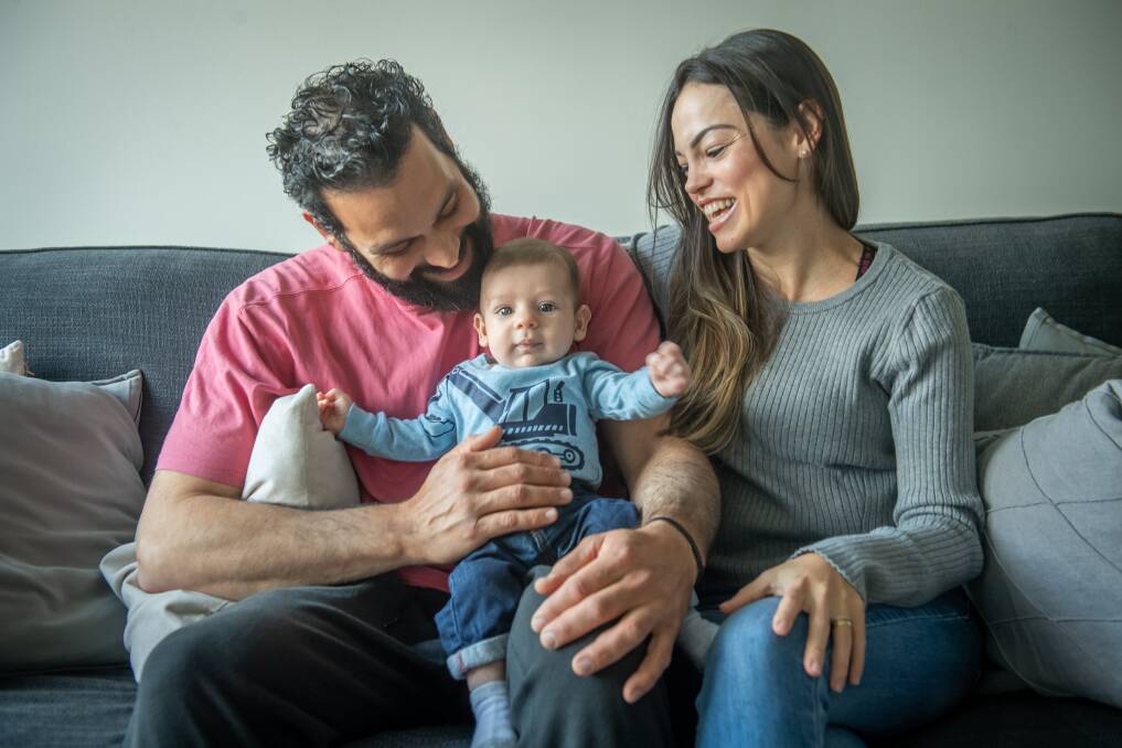 Canberra's first family to be involved in a genetic testing trial - Fabieli Parronchi, her husband Antonio and their baby Antonio, 3 months. Picture: Karleen Minney