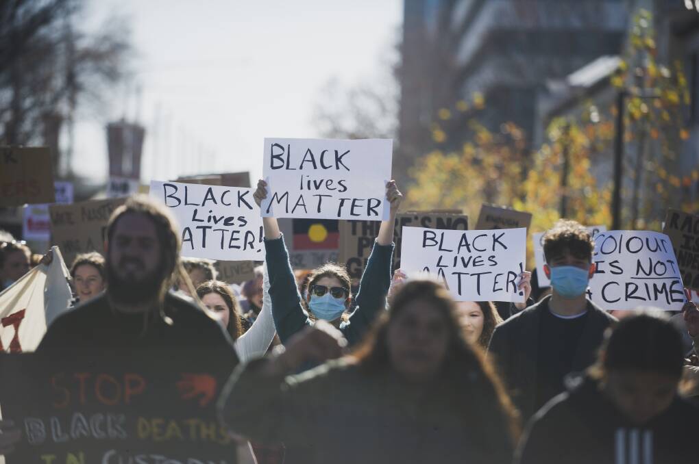 Black Lives Matter protest at Canberra on Friday. Picture: Dion Georgopoulos