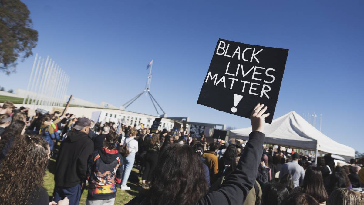 Friday's Black Lives Matter protest at Parliament House in Canberra. Picture: Dion Georgopoulos