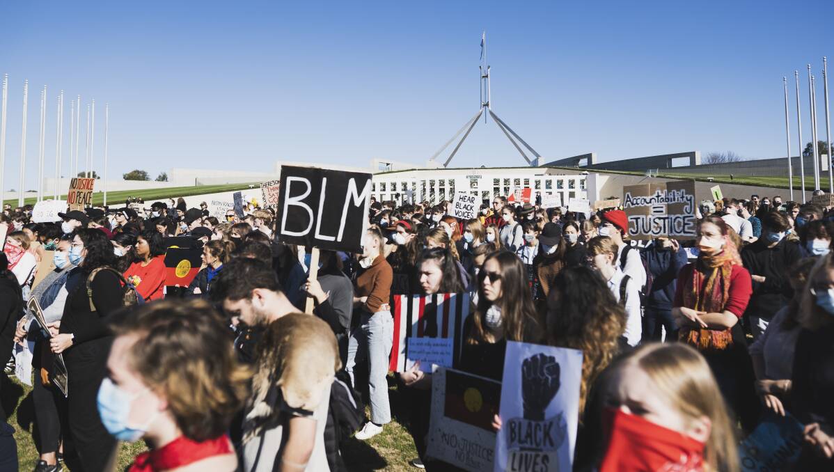 Black Lives Matter protesters in Canberra in June. Picture: Dion Georgopoulos
