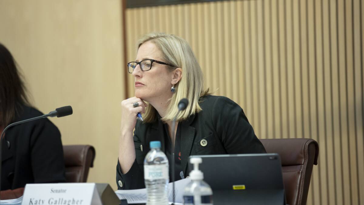 Senator Katy Gallagher at a senate committee on the government's COVID-19 response on Tuesday. Picture: Sitthixay Ditthavong 