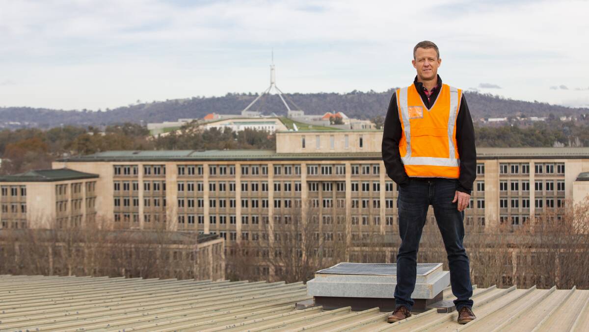 Stormseal managing director Matthew Lennox on the roof of the National Library of Australia. Picture: Jamila Toderas 