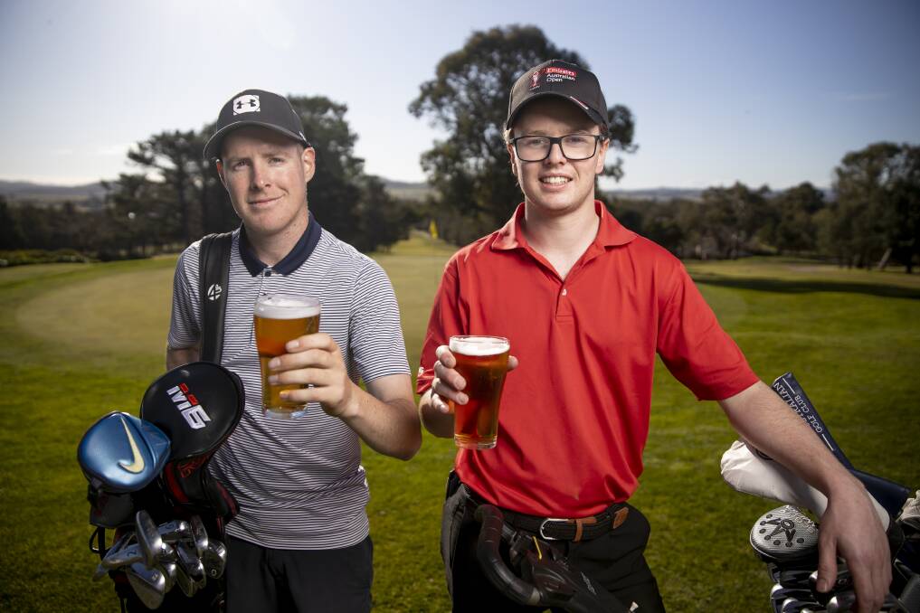 Jarrad Porter and Huw Williams from Yass after playing at Belconnen Magpies Golf Club on Thursday. Picture: Sitthixay Ditthavong