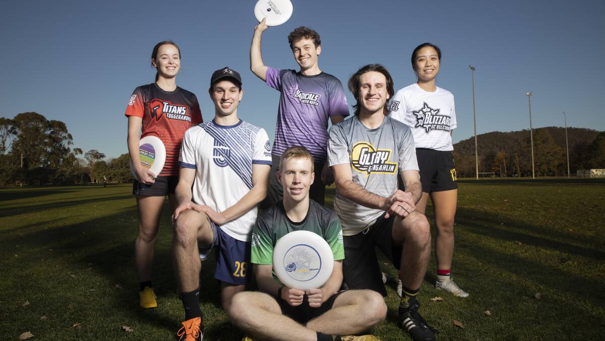 Tuggeranong Titans' Monique Eaton, ANU's Andrew Catchpole, Inner North Radicals' Alexander McBride, Southside Vortex' Alex Young, Gungahlin Glory's Nicholas Hodson, and UC Belconnen Blizzard's Angie To. Picture: Sitthixay Ditthavong