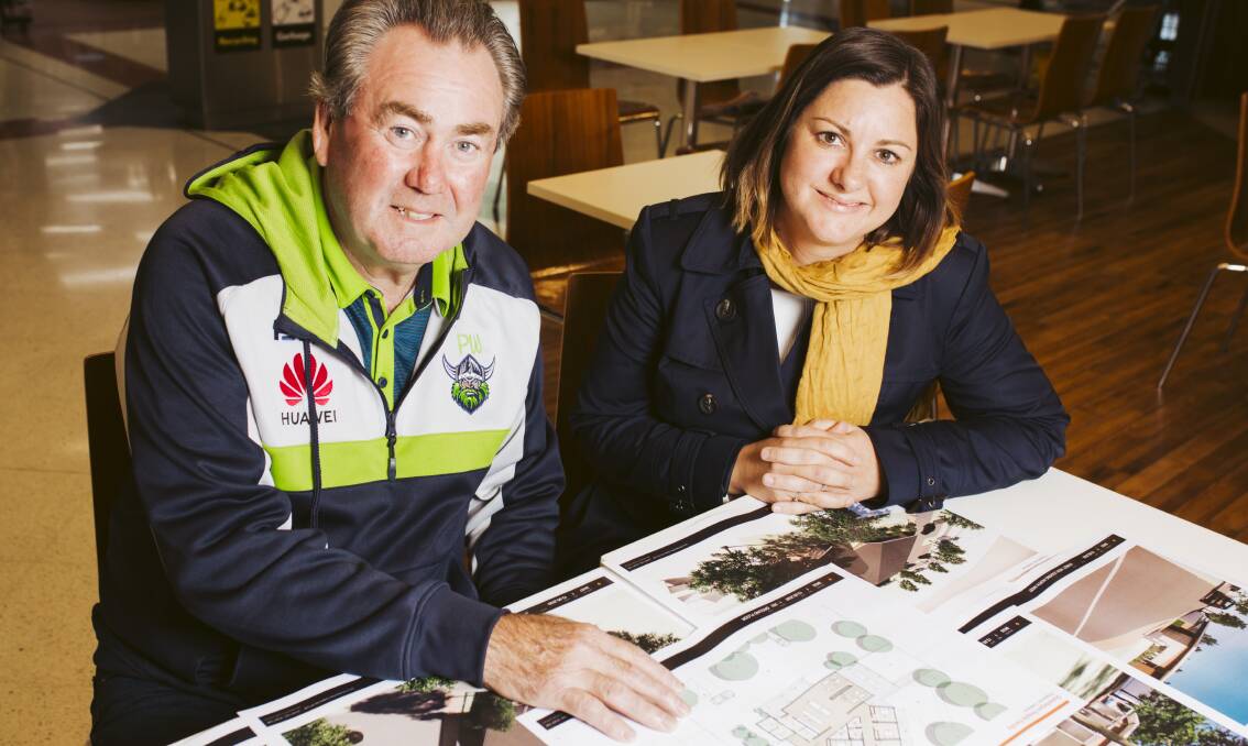 Paul Walshe from Respite Care for QBN and Labor candidate Kristy McBain look at plans for the Queanbeyan Respite Facility. Picture: Jamila Toderas