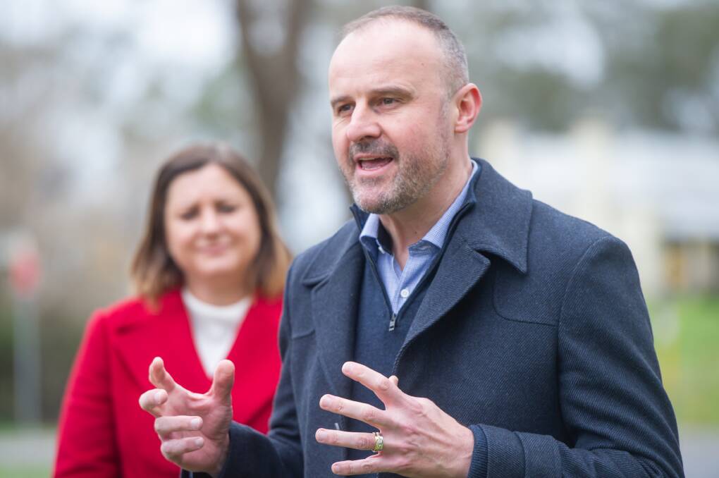 ACT Chief Minister Andrew Barr and Labor's candidate for Eden-Monaro Kristy McBain in Murrumbateman on Monday. Picture: Karleen Minney