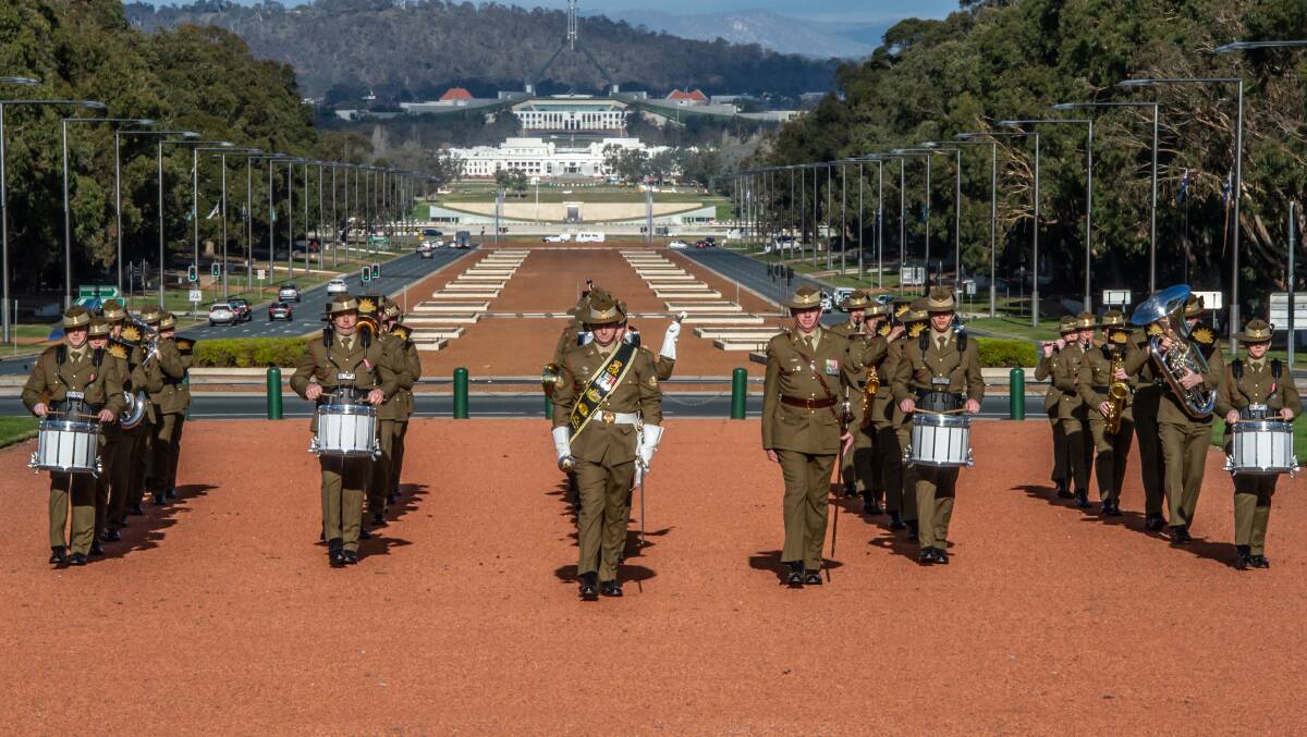The Royal Military College Band play on the Parade Ground of the Australian War Memorial. Picture: Karleen Minney.