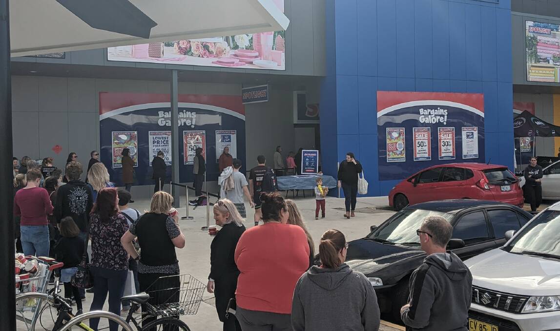 The line to get into Spotlight Gungahlin on Wednesday. Picture: Megan Doherty