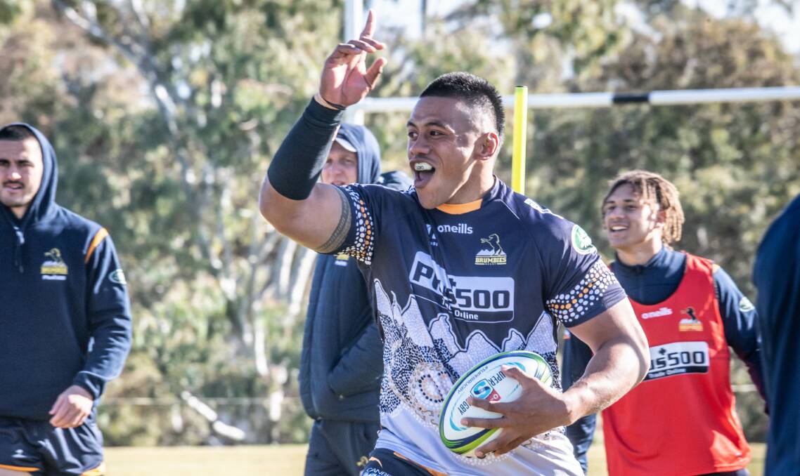 Allan Alaalatoa is all smiles as the Brumbies prepare to make their long-awaited return to action. Picture: Karleen Minney