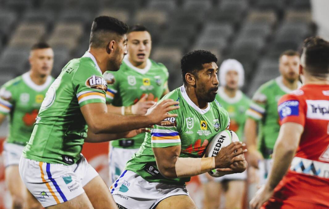 The Raiders could go to the market to cover props Sia Soliola and Emre Guler after the pair were injured on Friday night. Picture: Dion Georgopoulos