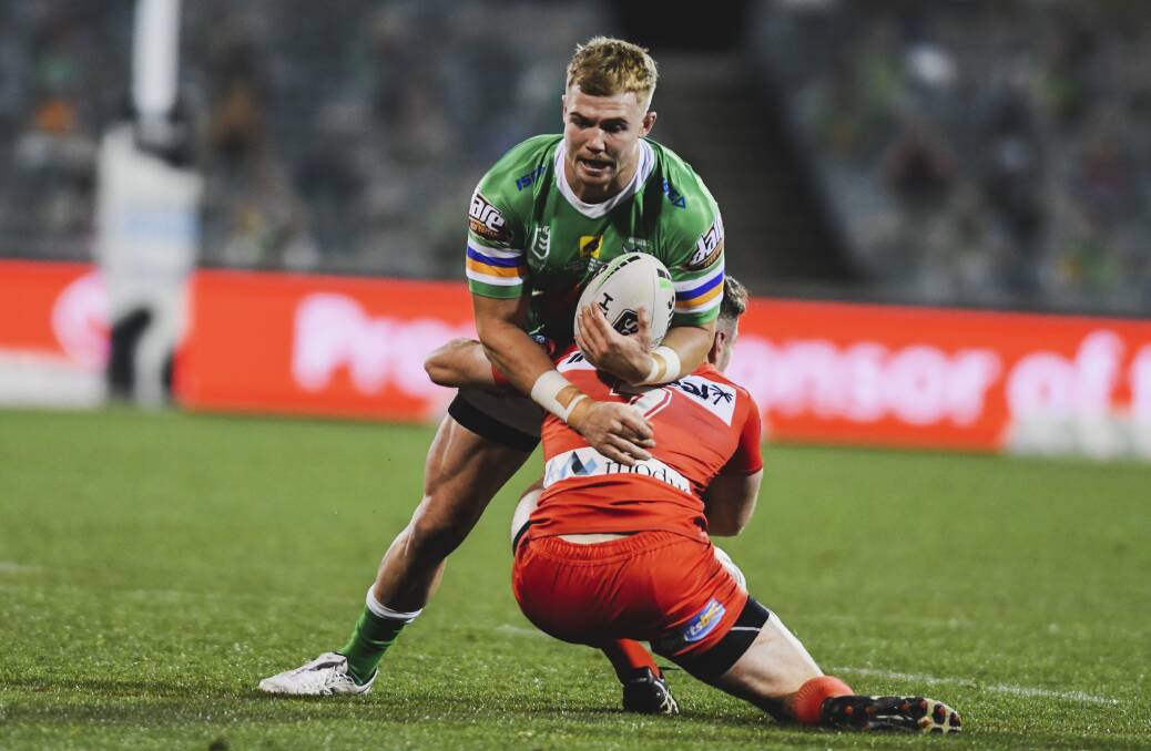 Could Raiders second-rower Hudson Young take the NRL by storm? Picture: Dion Georgopoulos