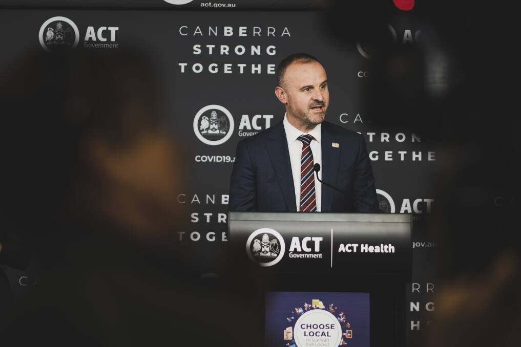 ACT Chief Minister Andrew Barr speaks at a COVID-19 press conference Picture: Dion Georgopoulos