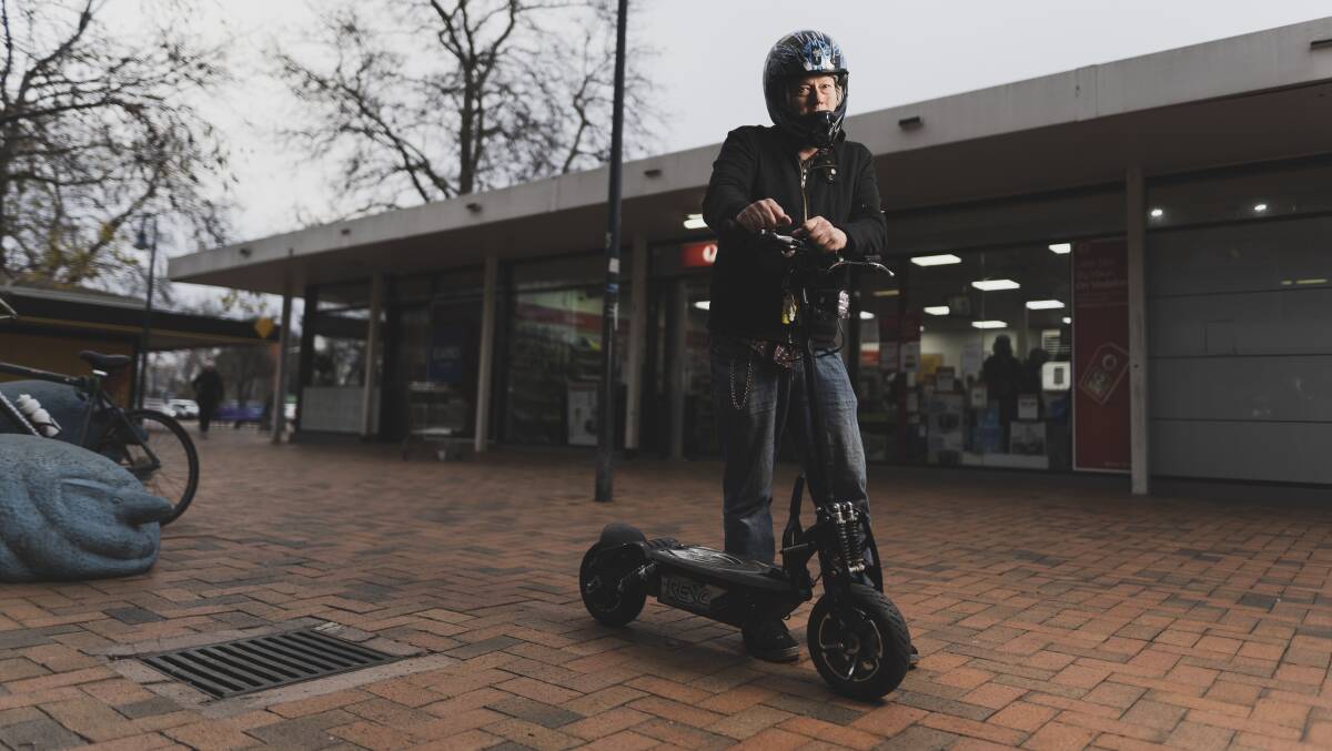 An E-scooter being demonstrated at the Dickson Shops. Picture: Dion Georgopoulos