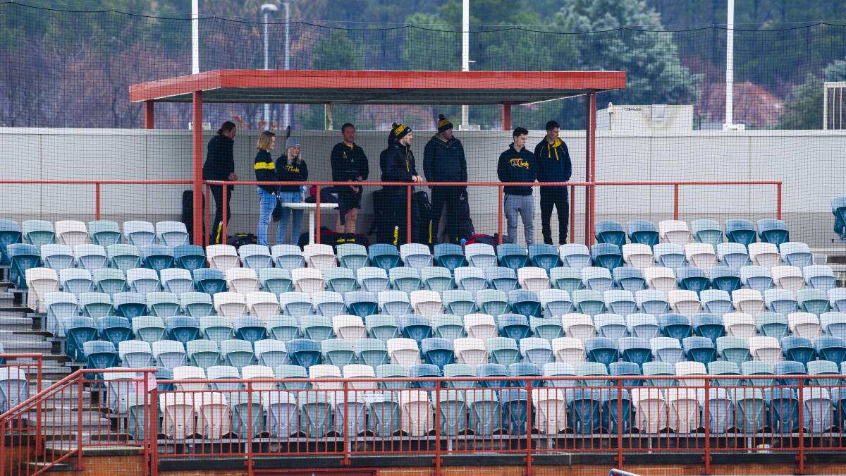 Teams had designated meeting places with the change rooms unavailable. Picture: Jamila Toderas