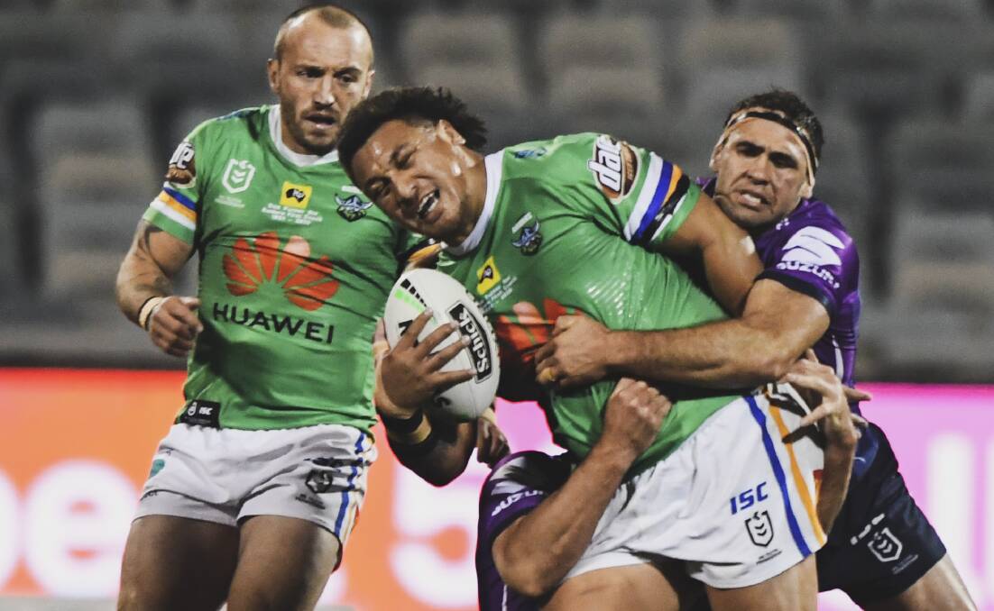 Raiders prop Josh Papalii says halves Jack Wighton and George Williams need to take their game to the next level. Picture: Dion Georgopoulos