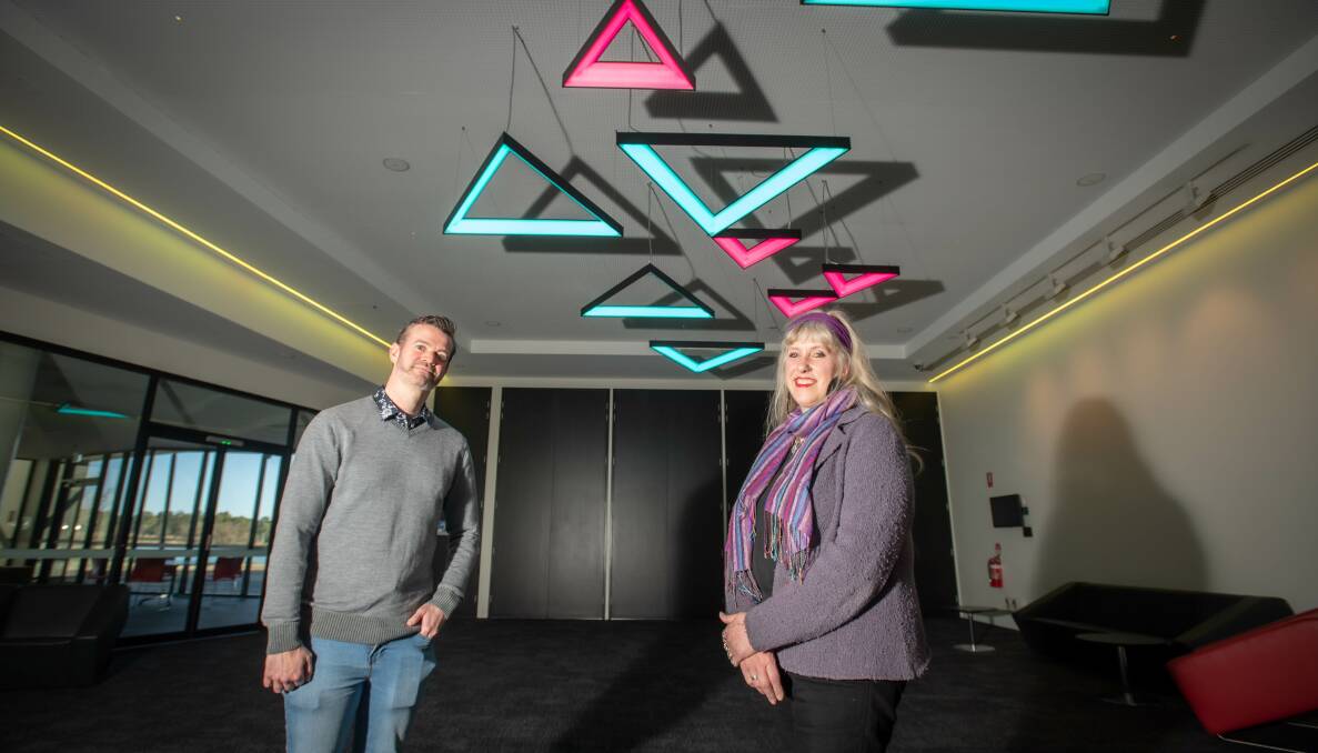 Belconnen Arts Centre chief executives Jack Lloyd and Monica McInerney, inside the soon to open centre expansion. Picture: Karleen Minney