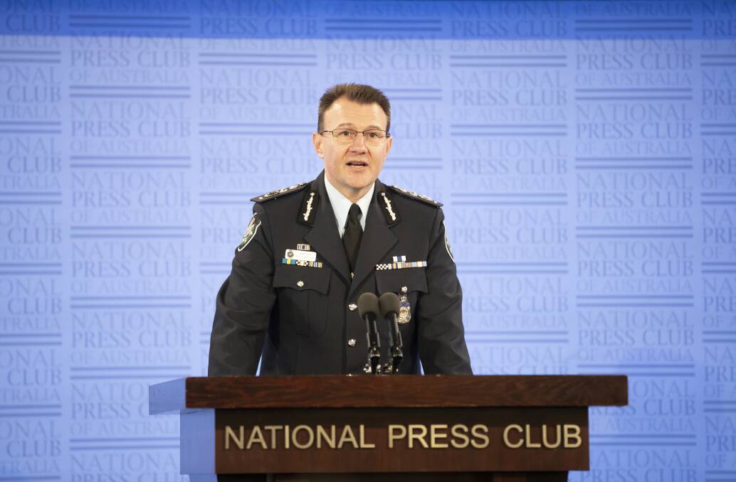 Australian Federal Police Commissioner Reece Kershaw at the National Press Club on Wednesday. Picture: Sitthixay Ditthavong