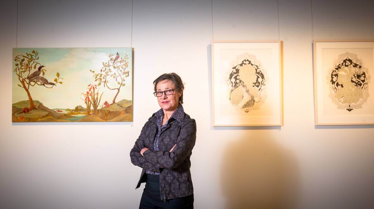 Artist Nicola Dickson in her new exhibition, Voyages' Tales: Baudin at Beaver Galleries. Picture: Elesa Kurtz