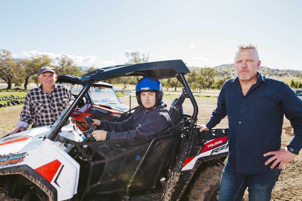 Aussie Buggy Adventures have been fined and forced to close due to breaching their lease which they will fight in court. From left, landlord Bryan Read, and owners Tim Liston and Brendan Read. Picture: Jamila Toderas