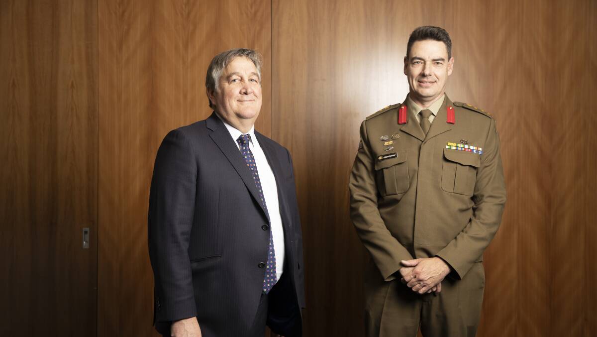Electro Optic Systems (EOS) CEO Grant Sanderson with Colonel Deane Limmer. Picture: Sitthixay Ditthavong 