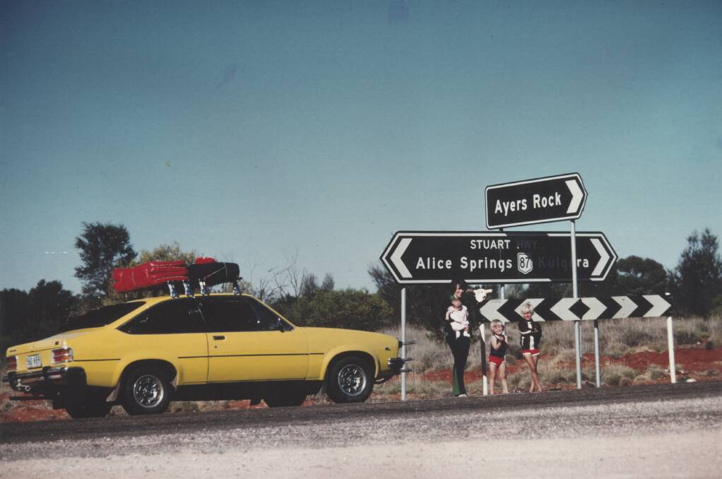 Lindy Chamberlain holding Azaria, with Aidan and Reagan Chamberlain, on the Stuart Highway, on August 16, 1980. Picture: National Museum of Australia