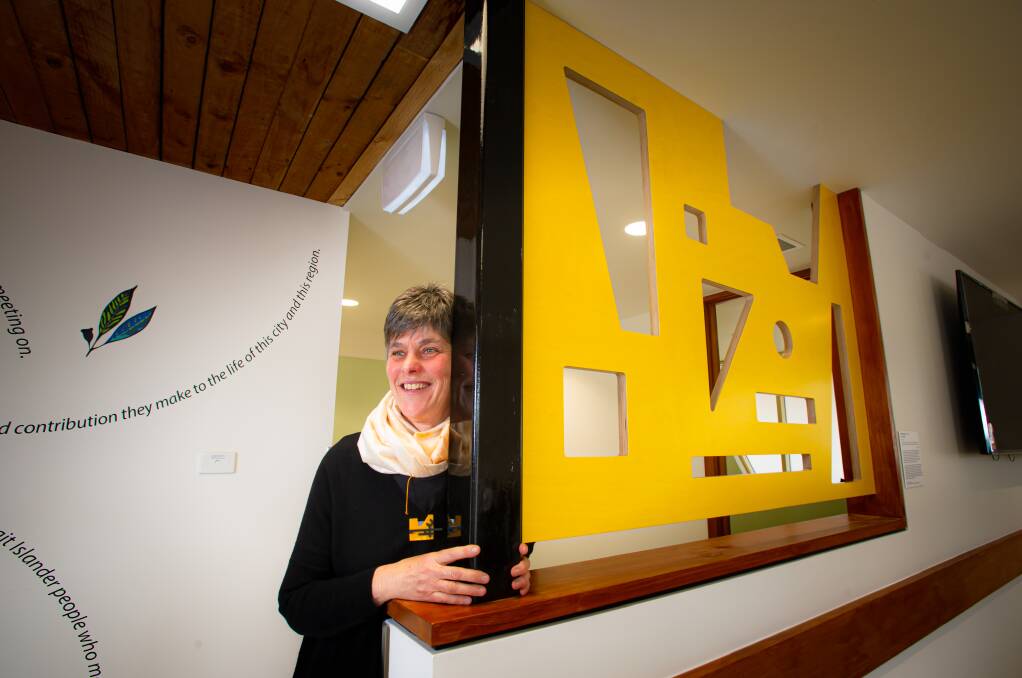 Tanja Taglietti with her work Breathing Space on Friday at the new inner-north nurse walk-in centre. Picture: Elesa Kurtz