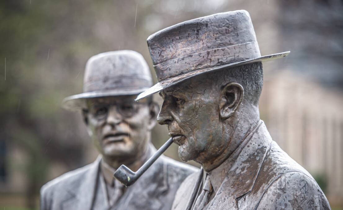 Statues of Labor prime ministers John Curtin and Ben Chifley in the parliamentary zone. Picture: Karleen Minney