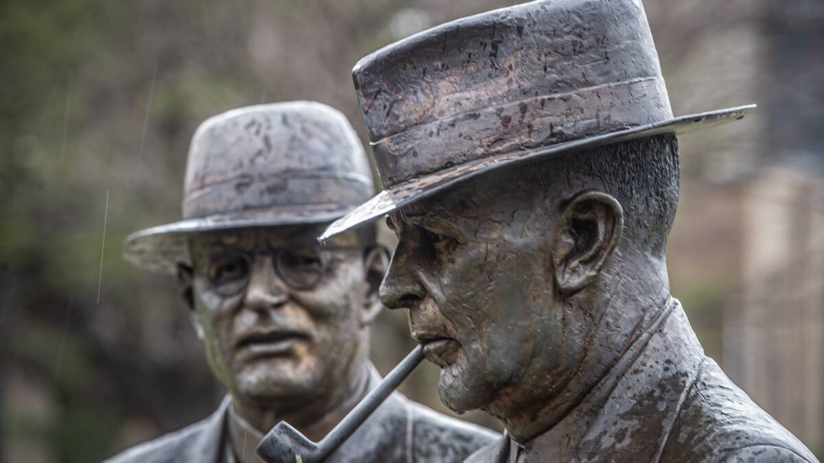 Statues of wartime prime minister John Curtin and his treasurer and successor Ben Chifley on Kings Avenue. Picture: Karleen Minney