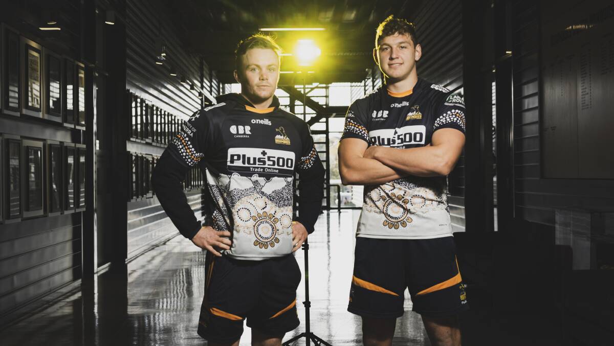 Brumbies young guns Ryan Lonergan and Bayley Kuenzle are bracing for their biggest test this week. Picture: Dion Georgopoulos