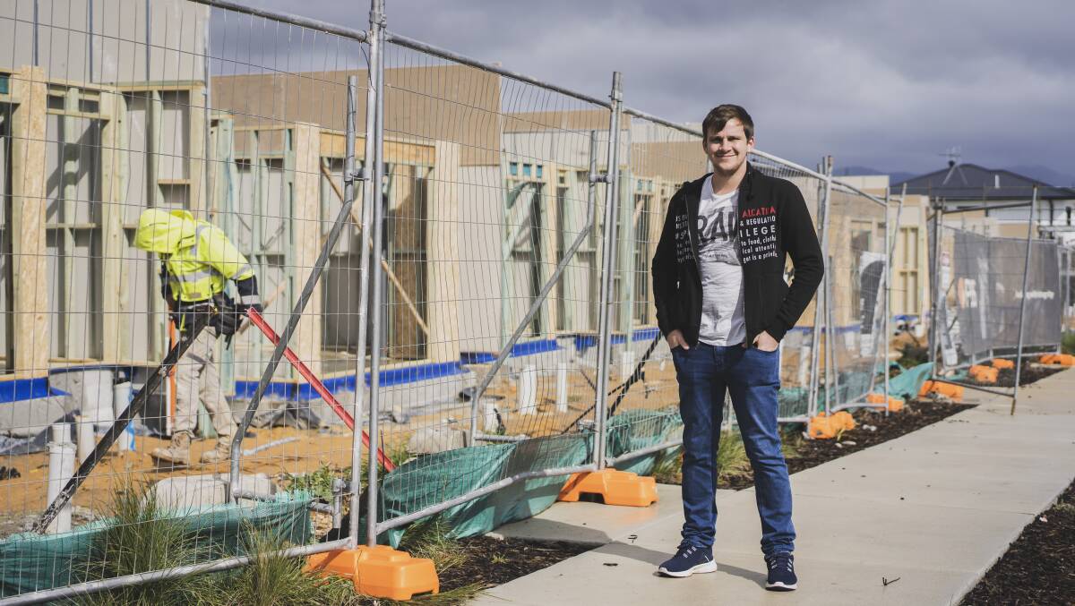 First-home buyer Michael Ruiz at the construction site of his future home in Strathnairn. Picture: Dion Georgopoulos 