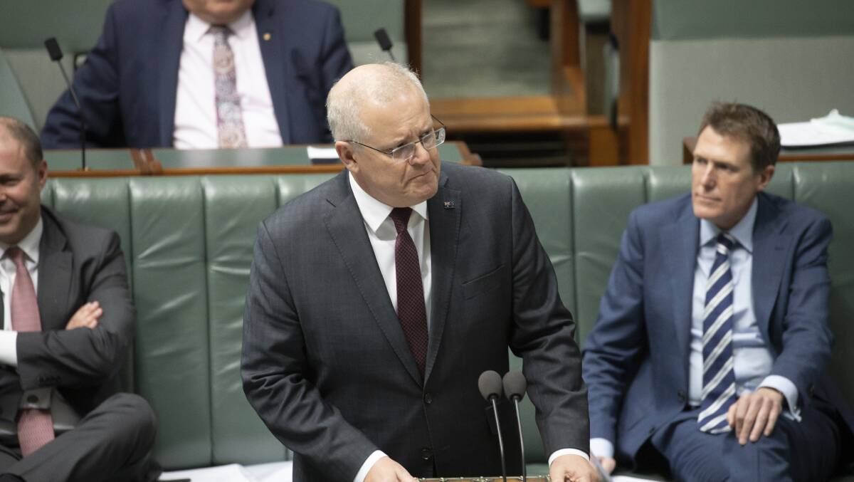 Prime Minister Scott Morrison during question time. Picture: Sitthixay Ditthavong
