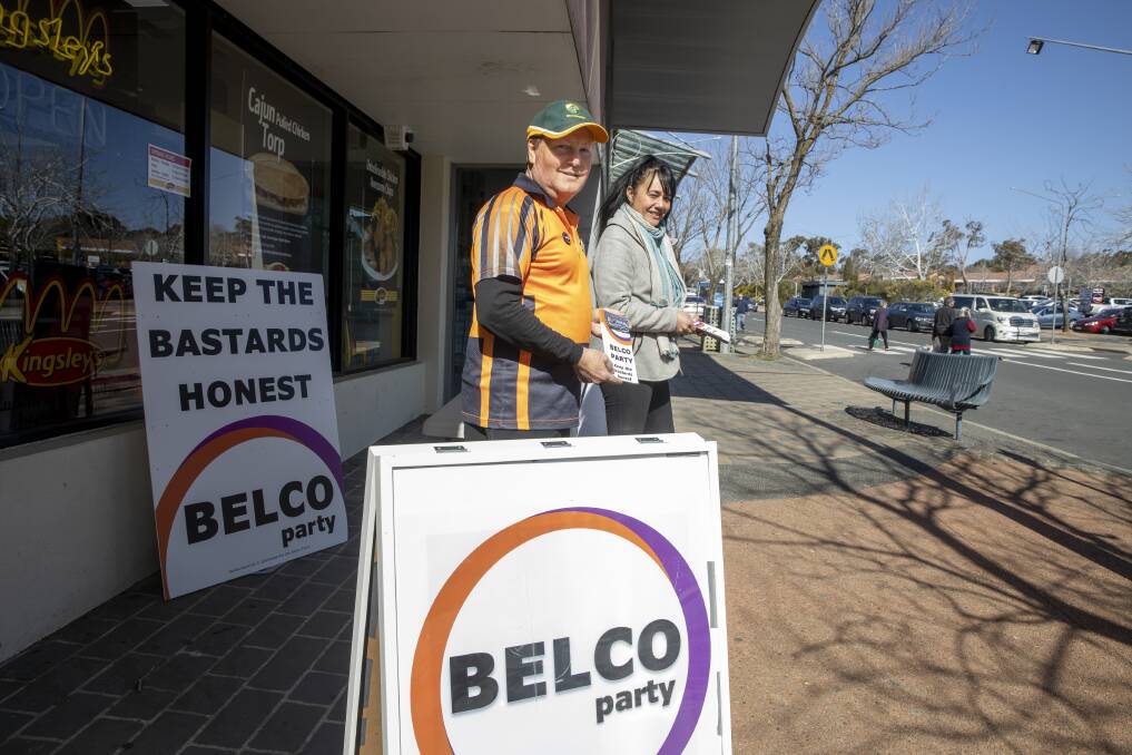 Belco Party's Alan Tutt and Angela Lount outside the Kippax Centre. Picture: Sitthixay Ditthavong