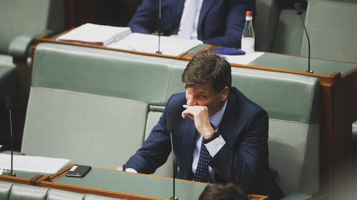 Minister for Energy and Emissions Reduction Angus Taylor during question time on Monday. Doctors for the Environment Australia said climate change was even linked to worsening allergies. Picture: Dion Georgopoulos 