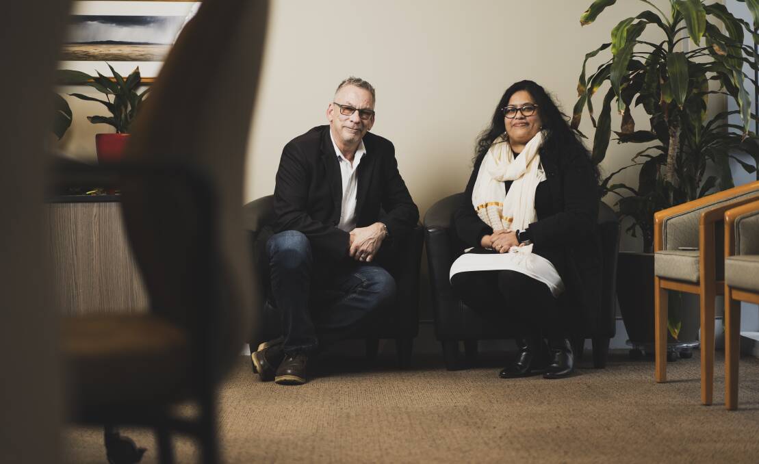 Coordinator for violence and prevention services at EveryMan Simon Port, with operations manager for Toora Women Inc Sara Paniker. Picture: Dion Georgopoulos