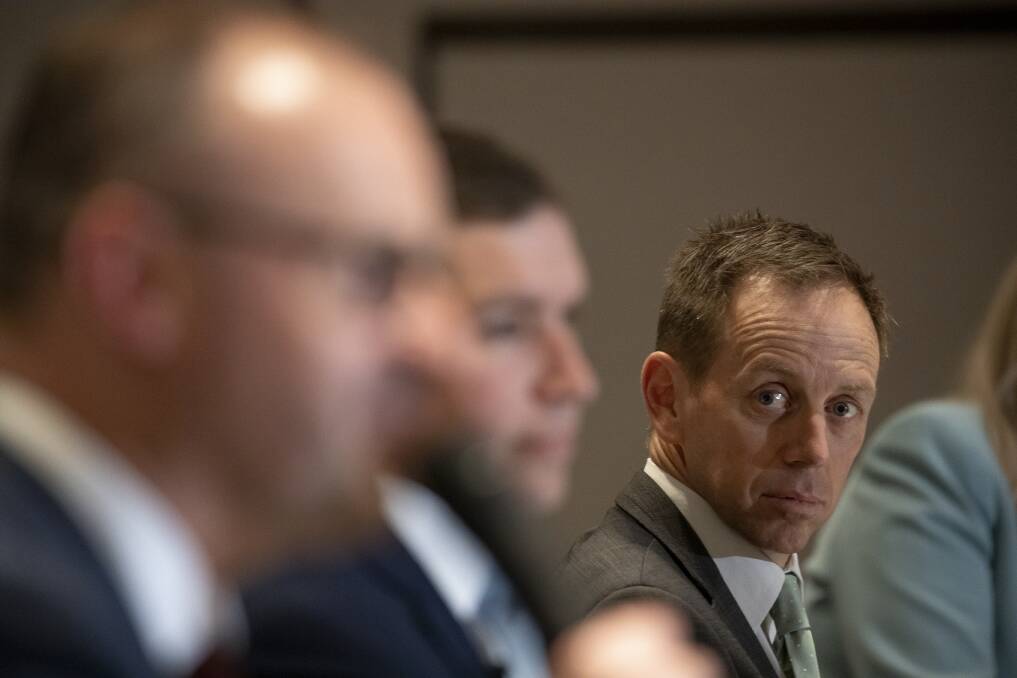 ACT Greens leader Shane Rattenbury keeping a close eye on Chief Minister Andrew Barr Picture: Sitthixay Ditthavong