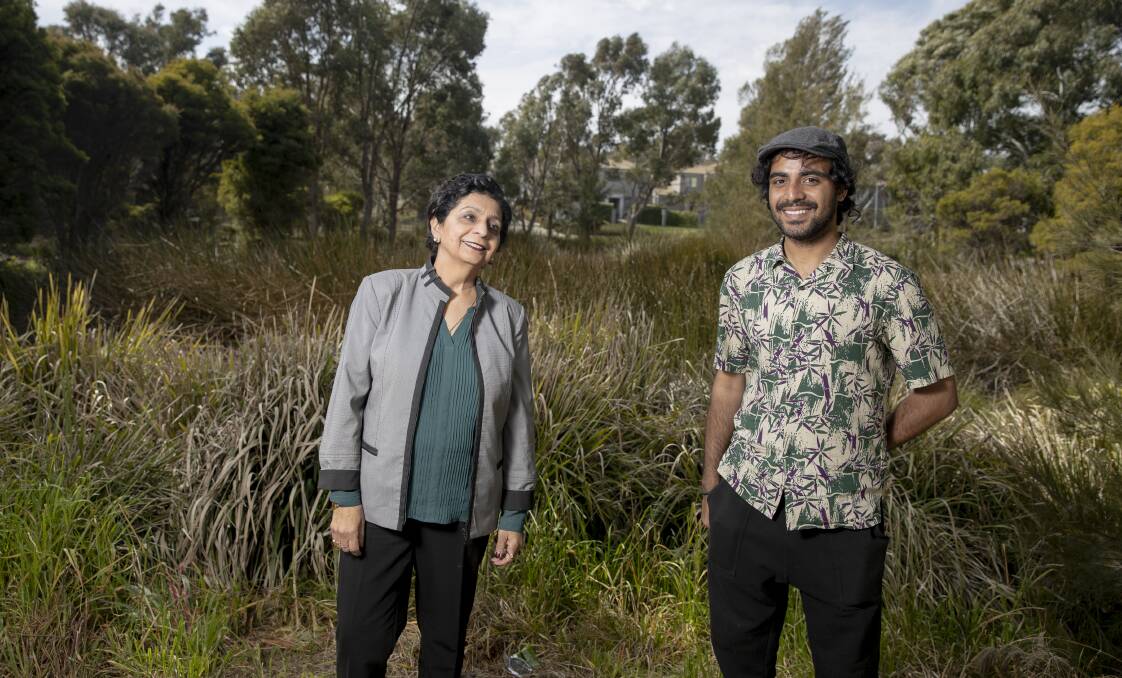 Nishi Puri, left, has been co-ordinating help from community groups to assist international students such as the University of Canberra's Tanmay Singh during the COVID-19 crisis. Picture: Sitthixay Ditthavong