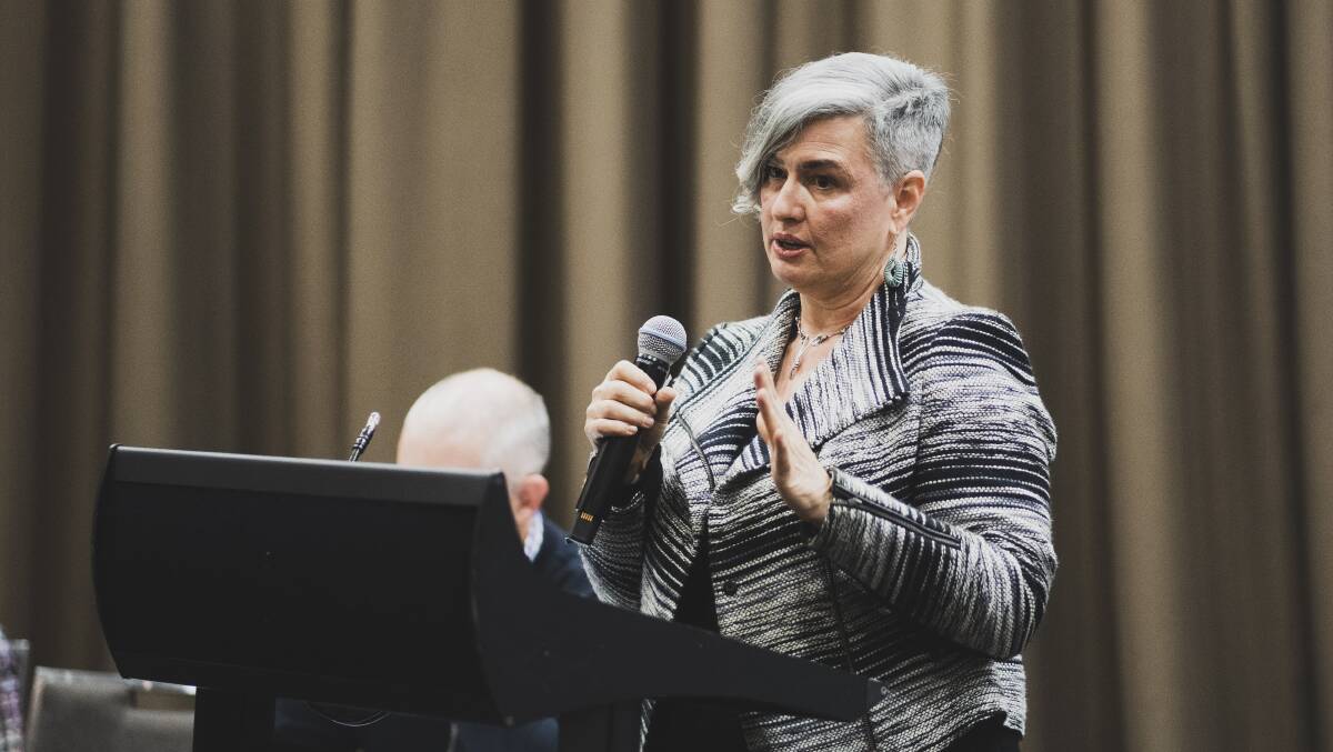 Canberra Progressives' Peta Swarbrick, a candidate for Kurrajong, tells the forum she wants to see different political leadership in the ACT. Picture: Dion Georgopoulos