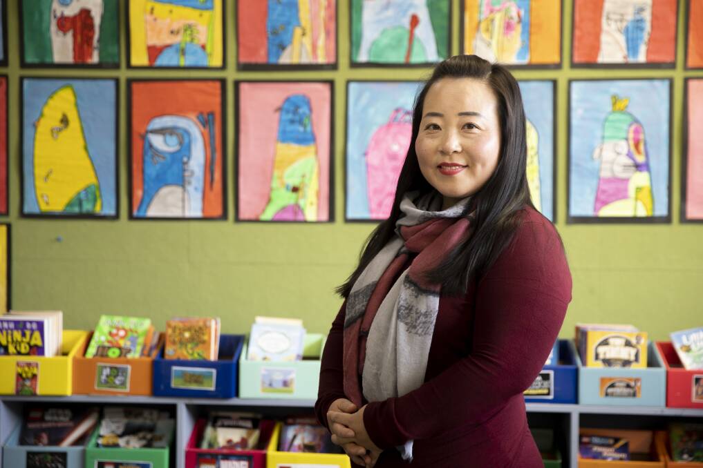 Oppostion education spokesperson Elizabeth Lee revealed the Liberals' education policy at Sacred Heart Primary School on Thursday. Picture: Sitthixay Ditthavong