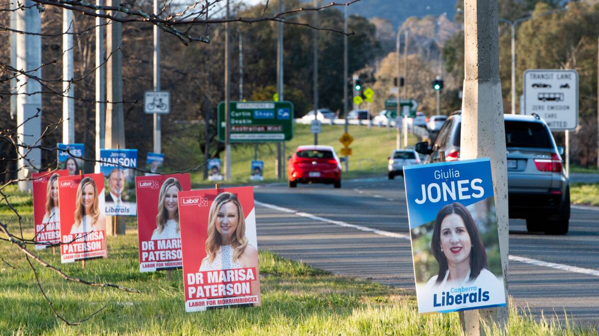 ACT election corflutes are lining roadsides all across the territory. Picture: Elesa Kurtz
