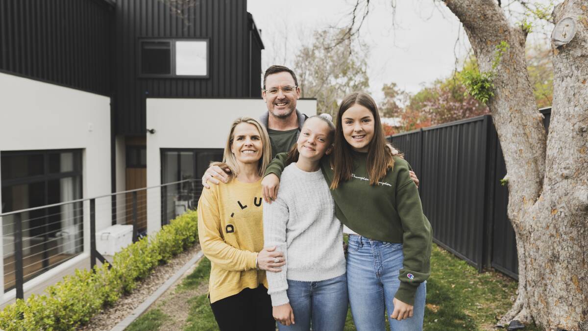 ACT Brumbies coach Dan McKellar, wife Carla, and daughters Maya, and Amelie at their home in Chapman, Sunday 13th of September 2020. Picture: Dion Georgopoulos - THE CANBERRA TIMES, ACM
