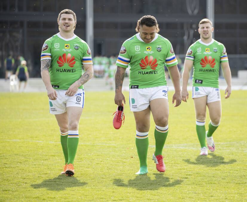 Three of the returning Raiders set to bolster the Green Machine ahead of their elimination final against the Sharks - John Bateman, Josh Papalii and George Williams. Picture: Sitthixay Ditthavong