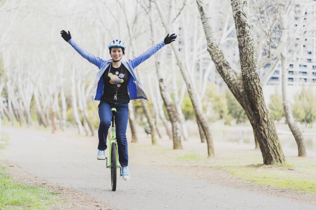 Stephanie Schultz is unicycling during September to raise money for the Starlight Children's Foundation. Picture: Dion Georgopoulos 