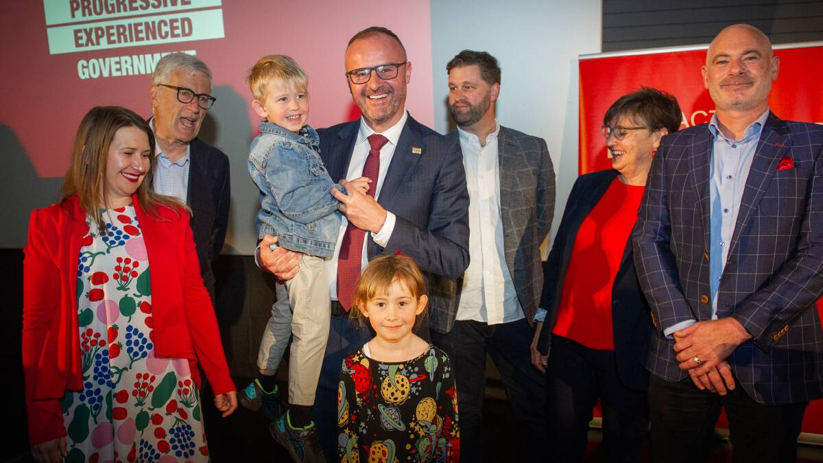 Chief Minister Andrew Barr with his family at the ACT Labor Party campaign launch. Picture: Elesa Kurtz