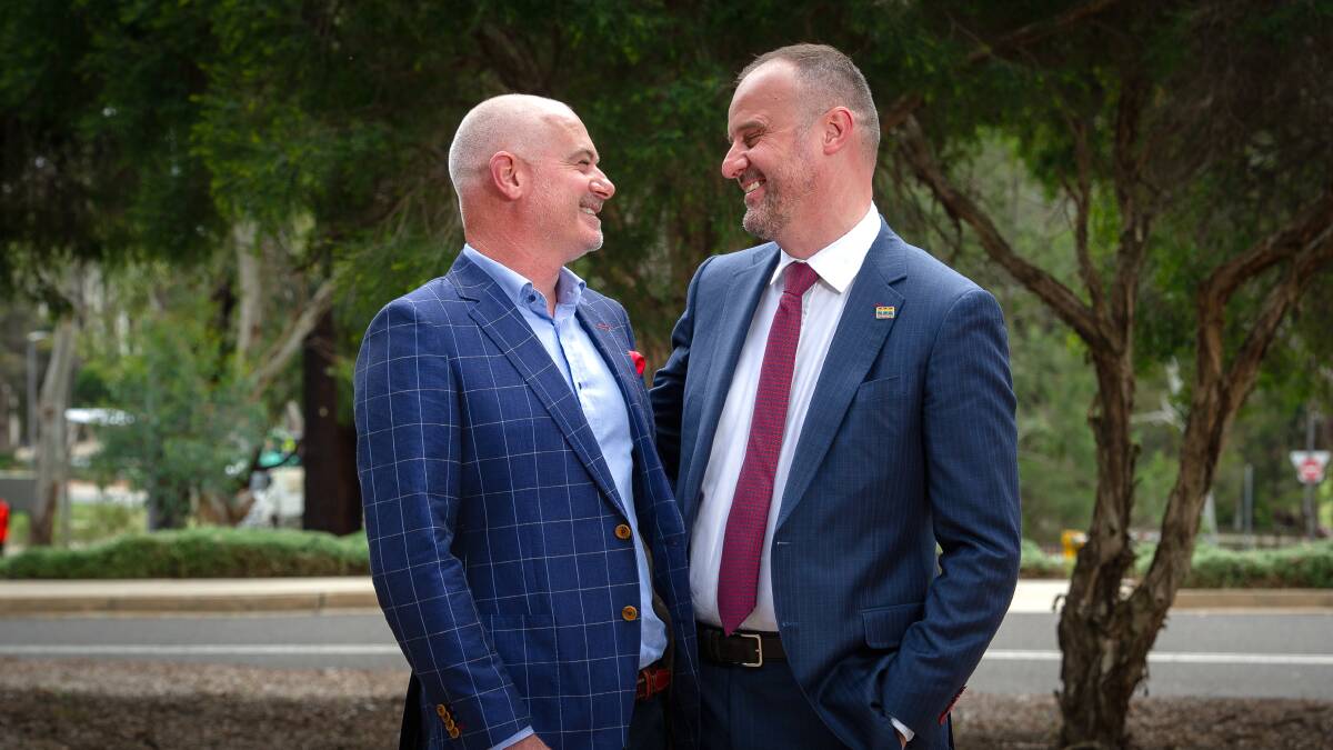 Chief Minister Andrew Barr with his husband Anthony. Picture: Elesa Kurtz 