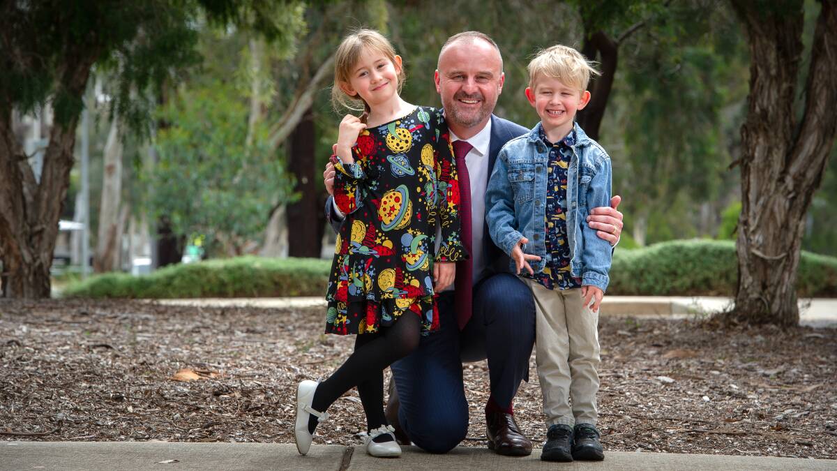 Chief Minister Andrew Barr with his niece Zoe and nephew Angus. Picture: Elesa Kurtz 