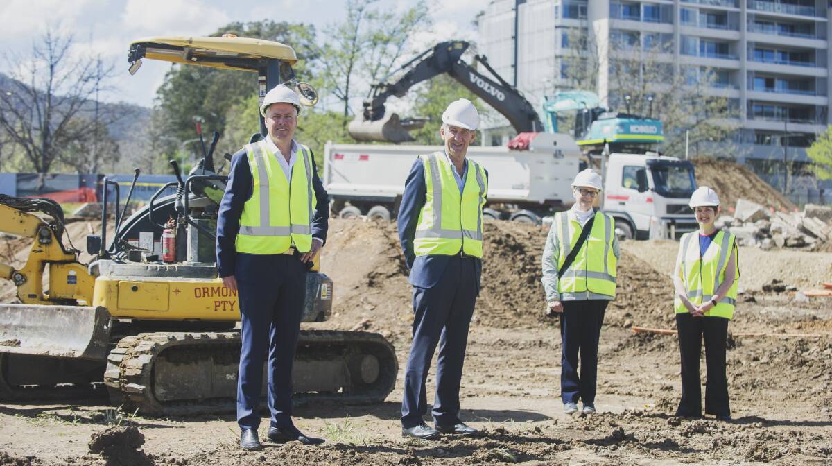 Amalgamated Property Group general manager Phil O'Brien and founder Graham Potts, with community members Julie Doyle and Rebecca Scouller. Picture: Dion Georgopoulos