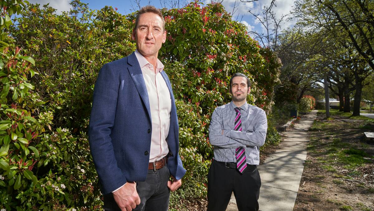 ACT Property Council President, Travis Doherty and ACT Shelter chief executive Travis Gilbert. Picture: Matt Loxton