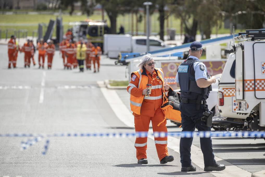 SES volunteers at the scene of the Weston skatepark stabbing on September 27. Picture: Sitthixay Ditthavong