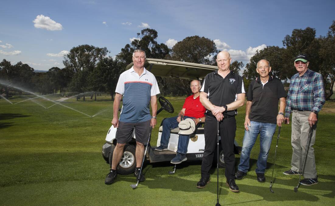Belconnen Magpies Golf Club general manager Paul Netting, centre, with members Malcolm Billington, Greg Biddle, Eddie Wheeler, and Rob Breen. Picture: Sitthixay Ditthavong